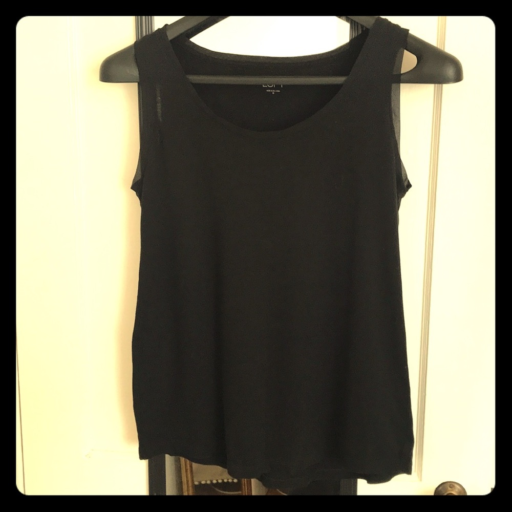 Black tank top with sheer trim on neck and arms